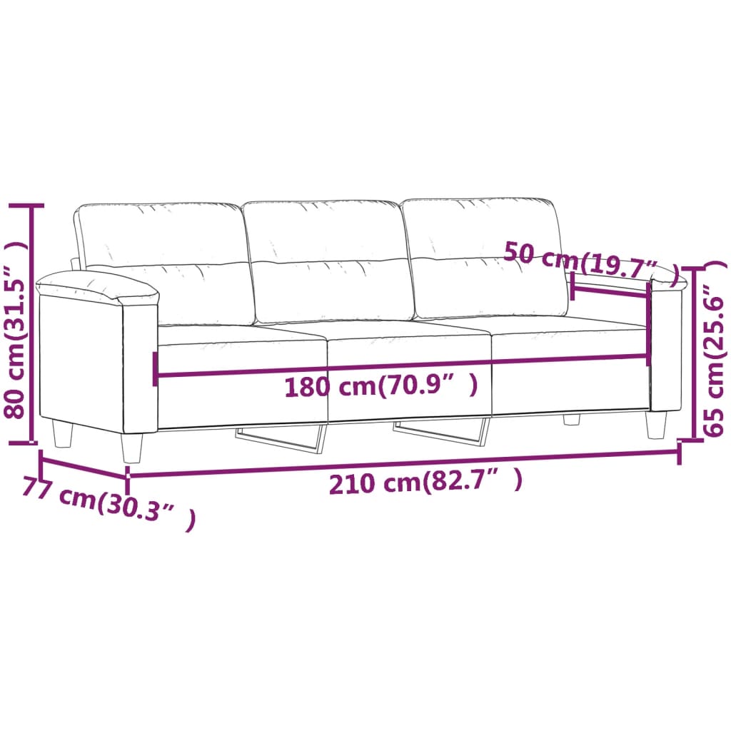 vidaXL Sofá de 3 plazas de tela de microfibra color crema 180 cm