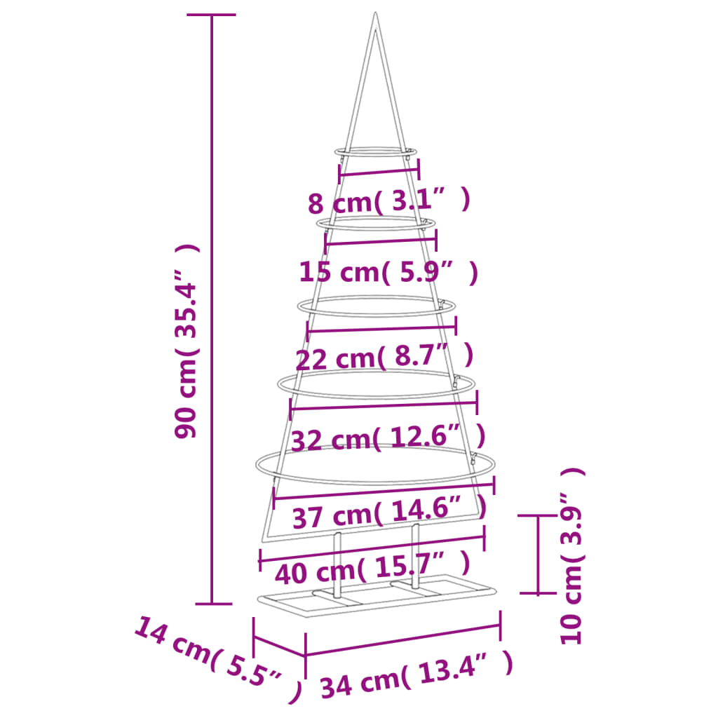 vidaXL Árbol de Navidad para decoración metal negro 90 cm