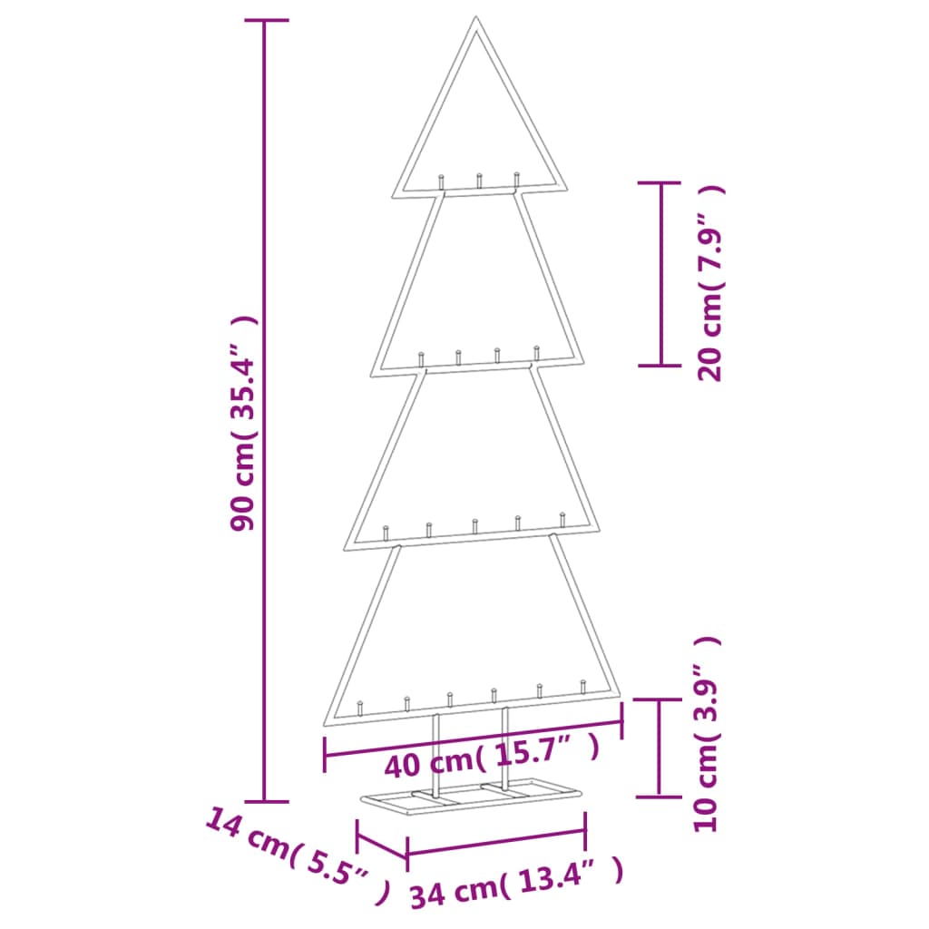 vidaXL Árbol de Navidad para decoración metal negro 90 cm