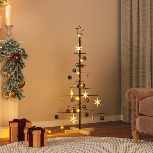 vidaXL Árbol de Navidad metal negro con base de madera 120 cm