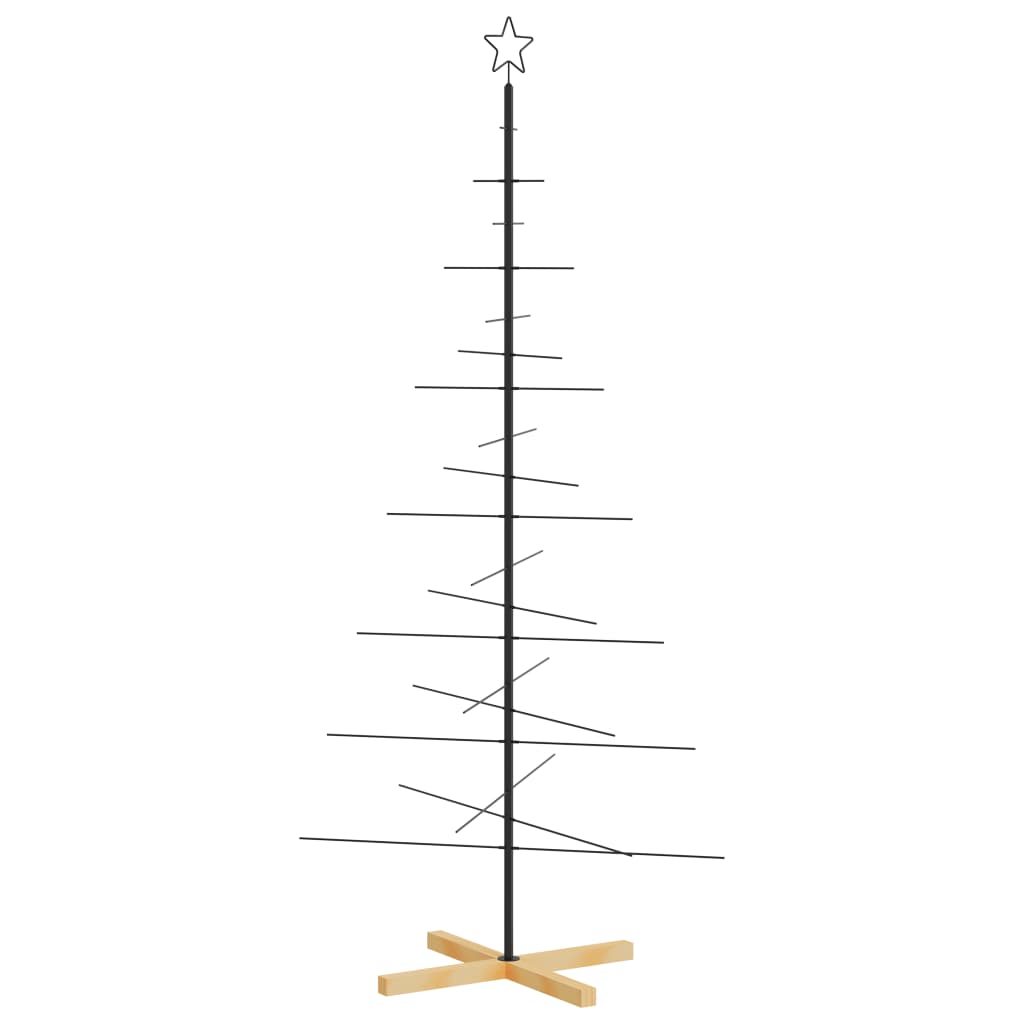 vidaXL Árbol de Navidad metal negro con base de madera 180 cm