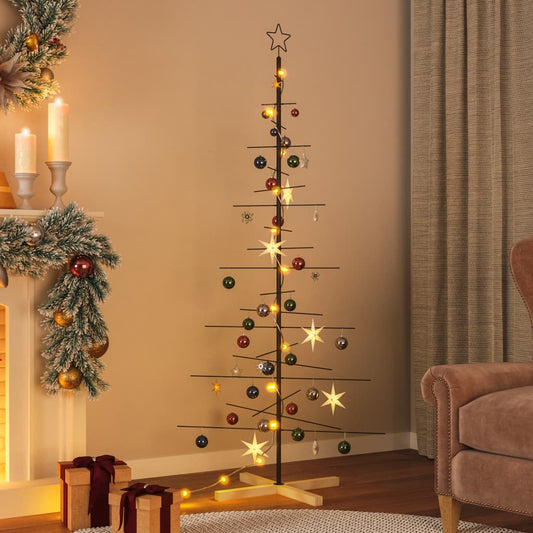 vidaXL Árbol de Navidad metal negro con base de madera 180 cm