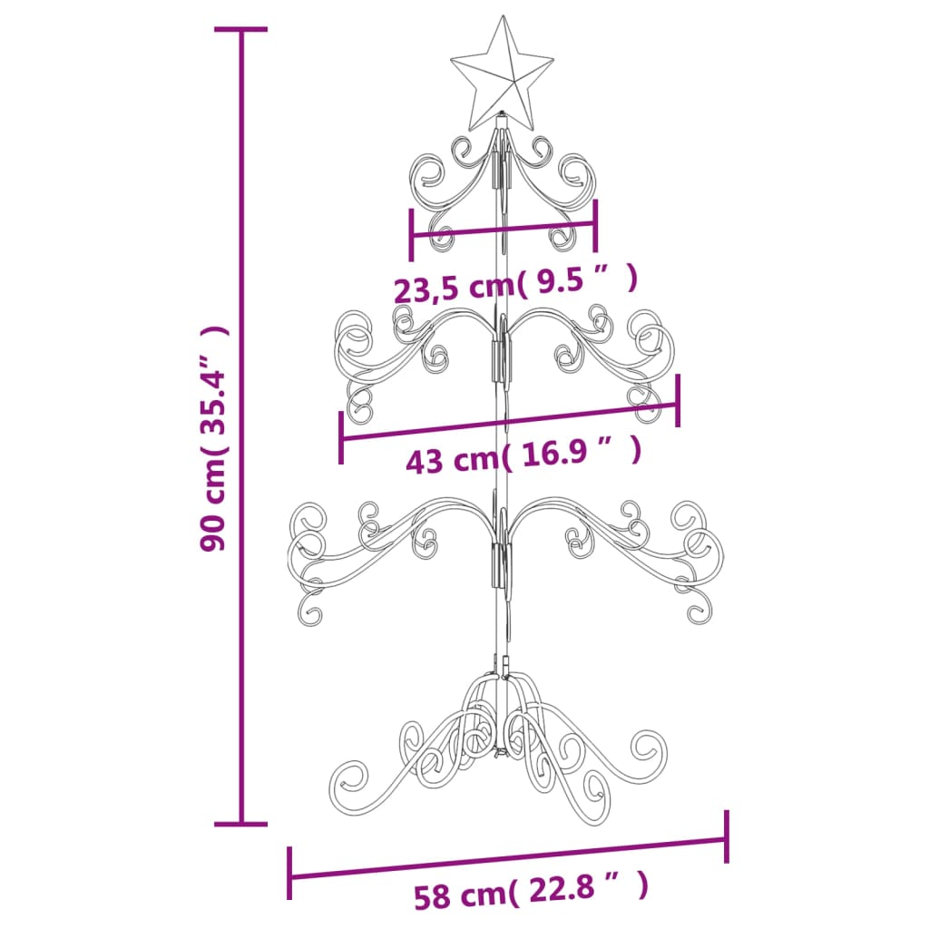 vidaXL Árbol de Navidad para decoración metal negro 90 cm