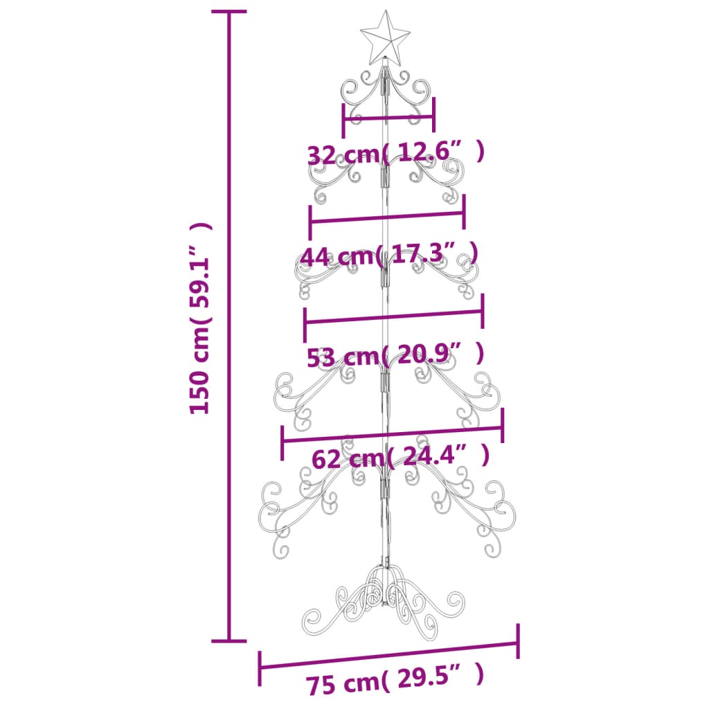 vidaXL Árbol de Navidad para decoración metal negro 150 cm