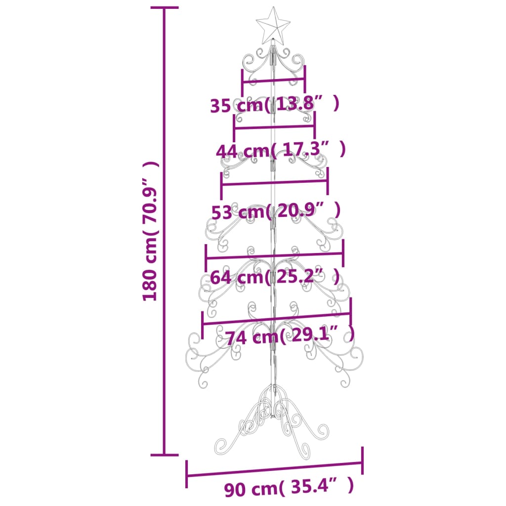 vidaXL Árbol de Navidad para decoración metal negro 180 cm