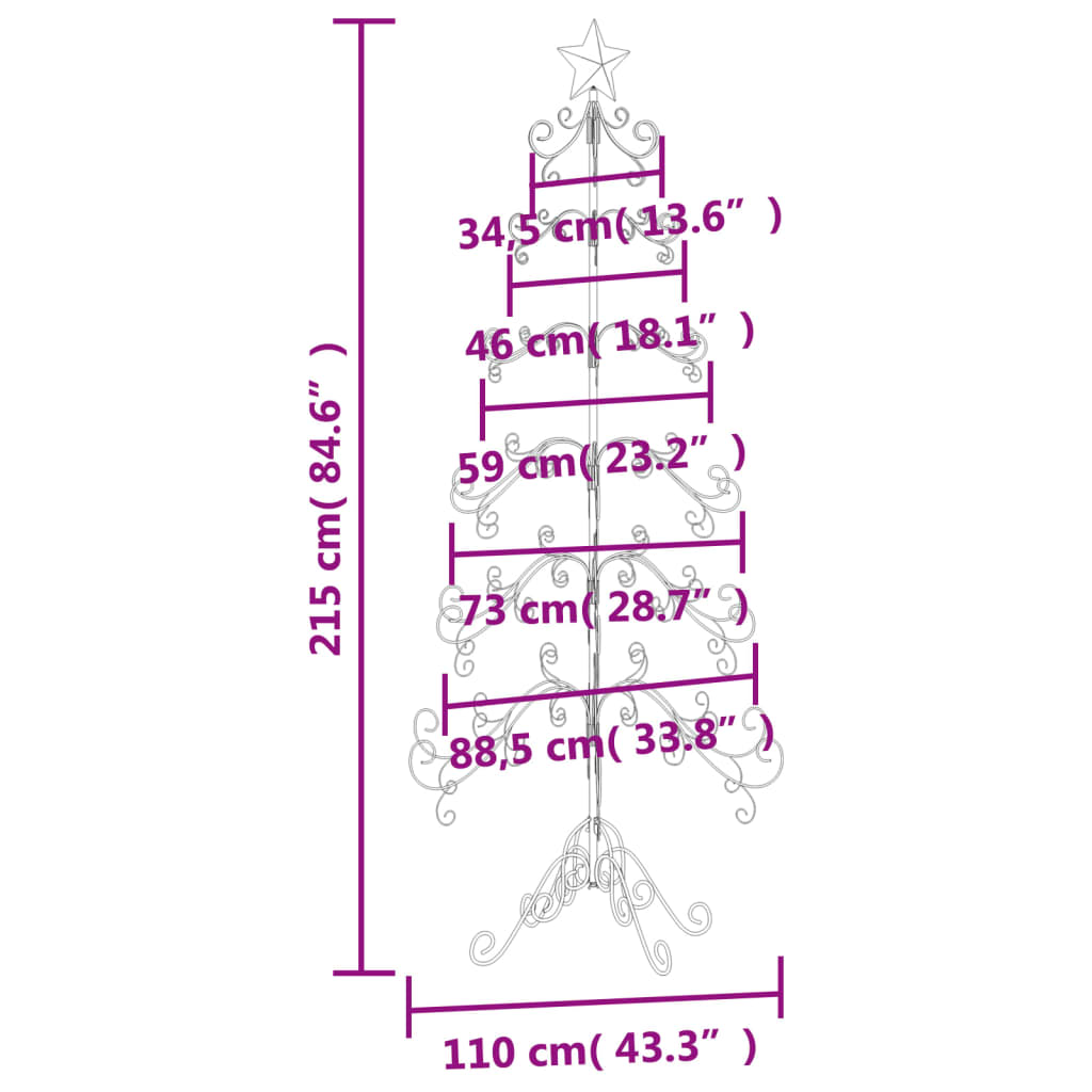 vidaXL Árbol de Navidad para decoración metal negro 215 cm