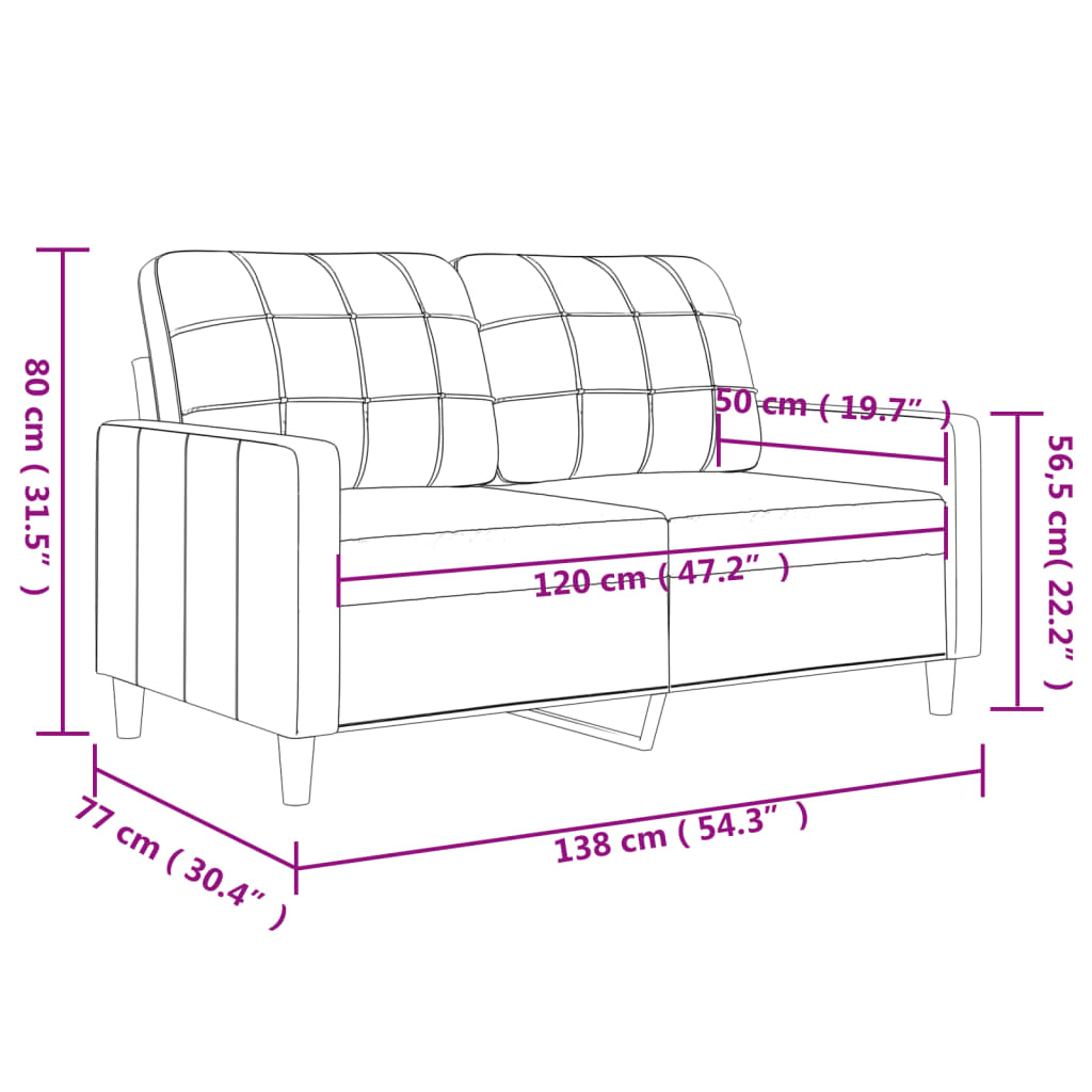 vidaXL Sofá de 2 plazas de tela color crema 120 cm