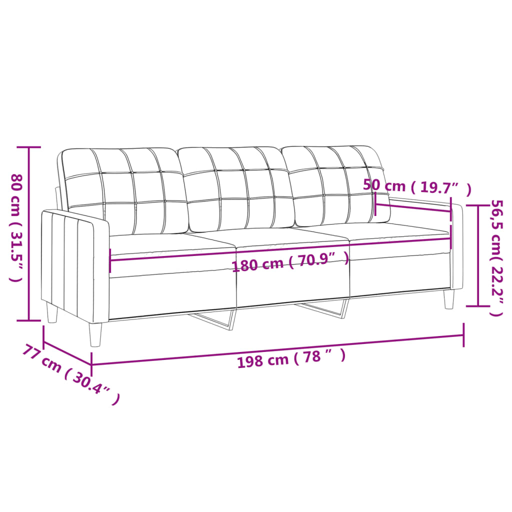 vidaXL Sofá de 3 plazas de tela gris claro 180 cm