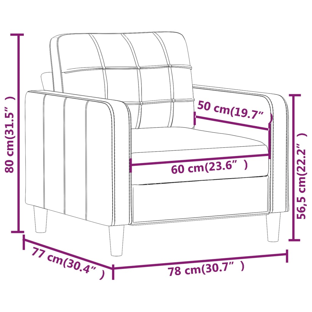 vidaXL Sillón cuero sintético crema 60 cm