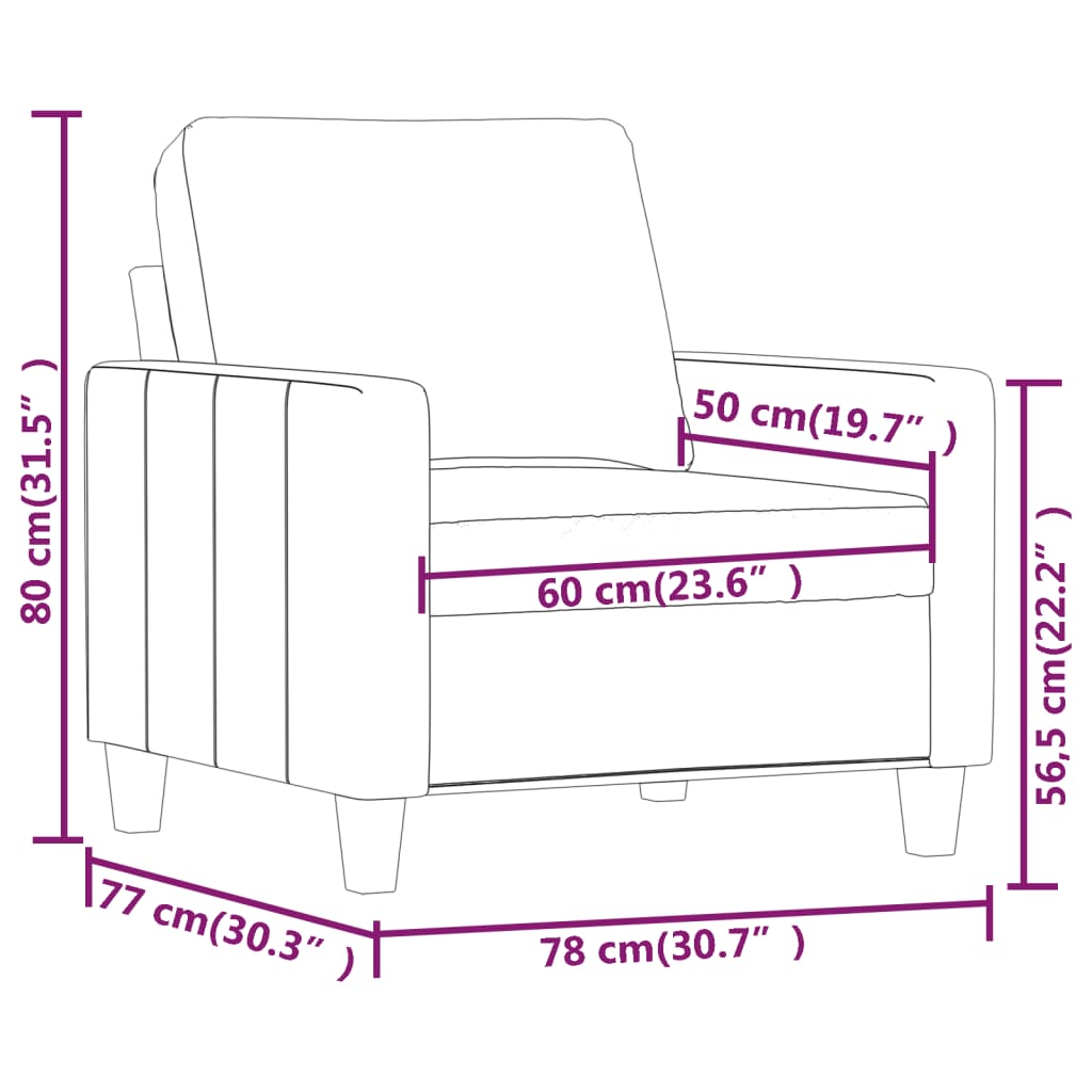 vidaXL Sillón cuero sintético negro 60 cm