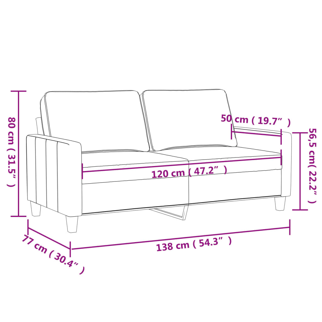 vidaXL Sofá de 2 plazas de cuero sintético color crema 120 cm