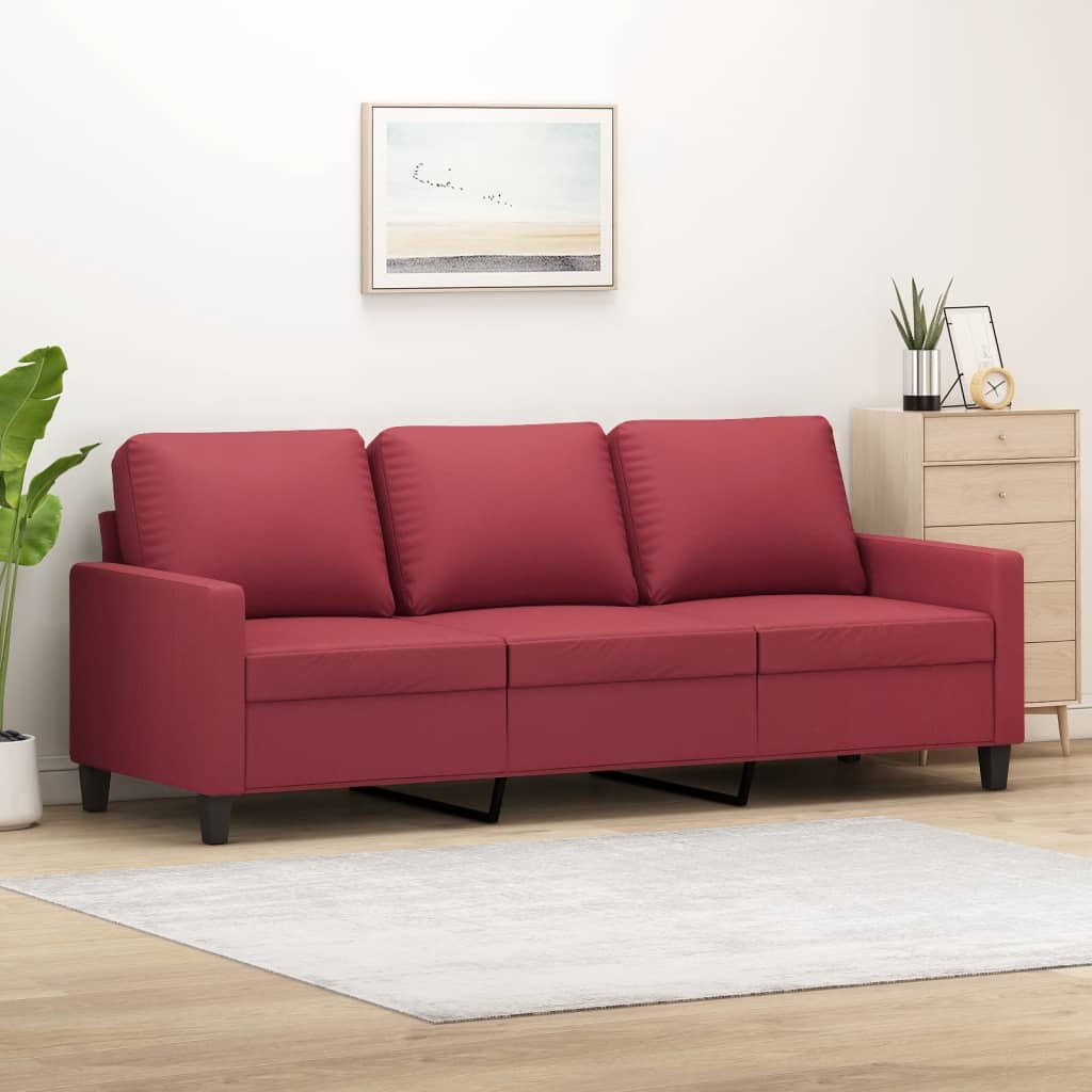 vidaXL Sofá de 3 plazas de cuero sintético rojo vino 180 cm