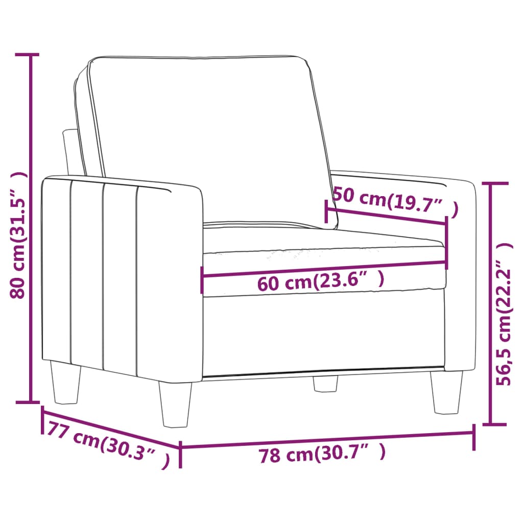 vidaXL Sillón de tela color crema 60 cm