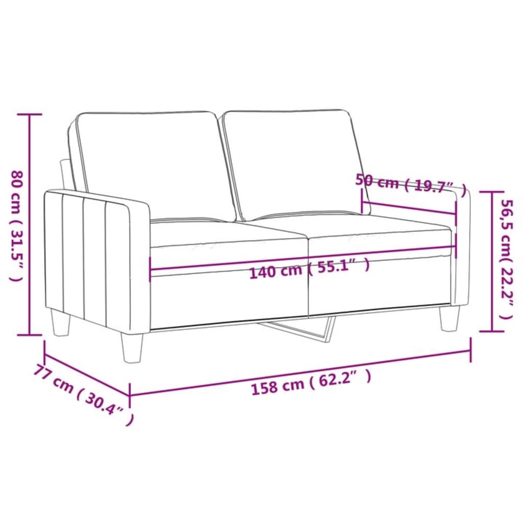 vidaXL Sofá de 2 plazas de tela gris claro 140 cm