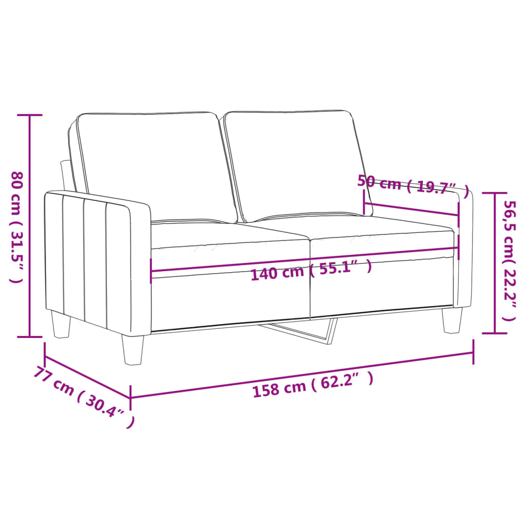 vidaXL Sofá de 2 plazas terciopelo negro 140 cm