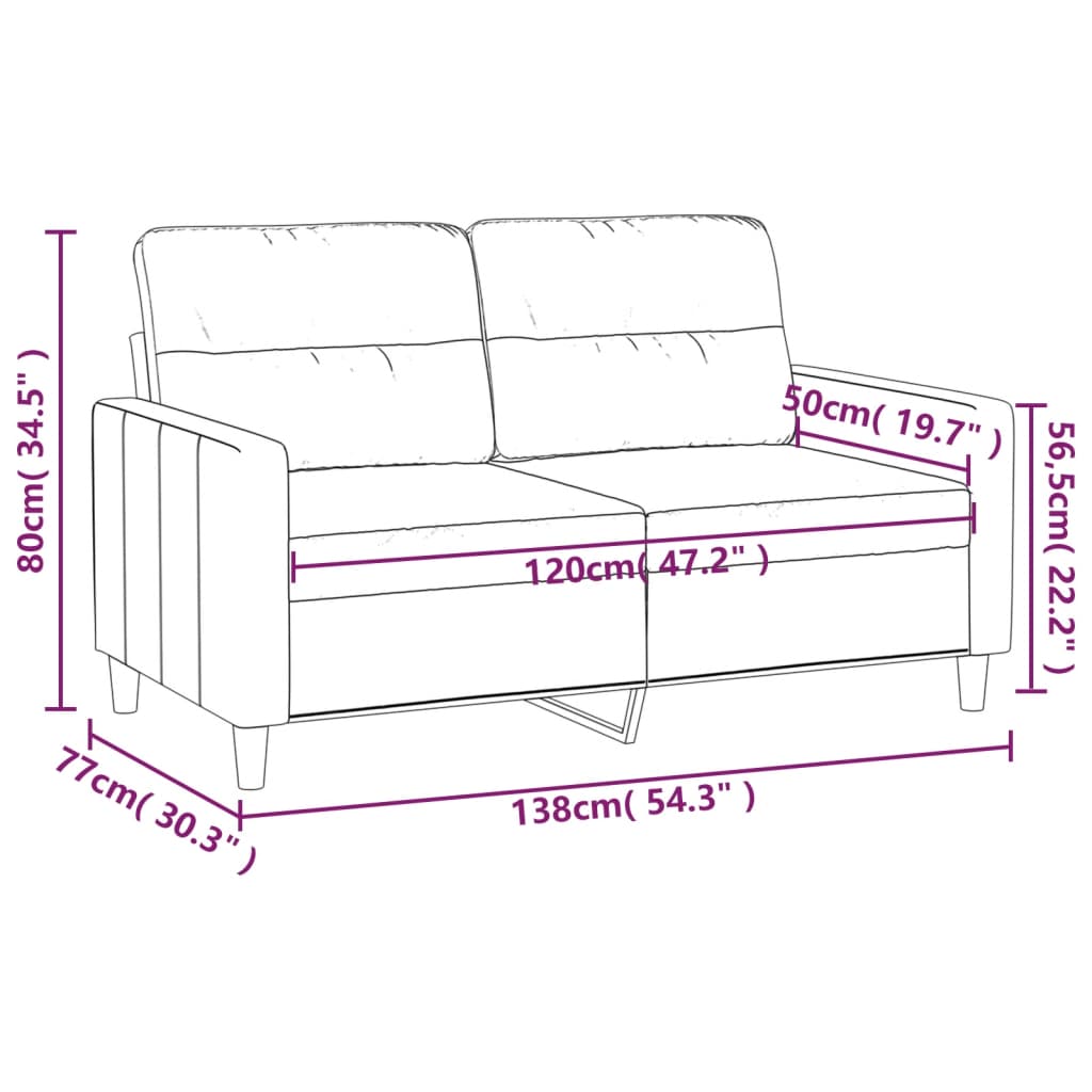 vidaXL Sofá de 2 plazas de tela color crema 120 cm