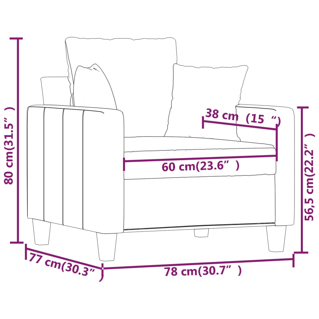 vidaXL Sillón de tela color crema 60 cm