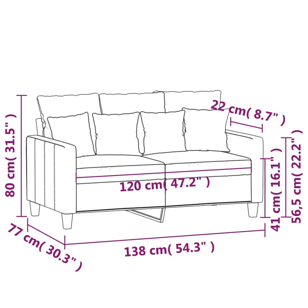 vidaXL Sofá de 2 plazas de tela color crema 120 cm