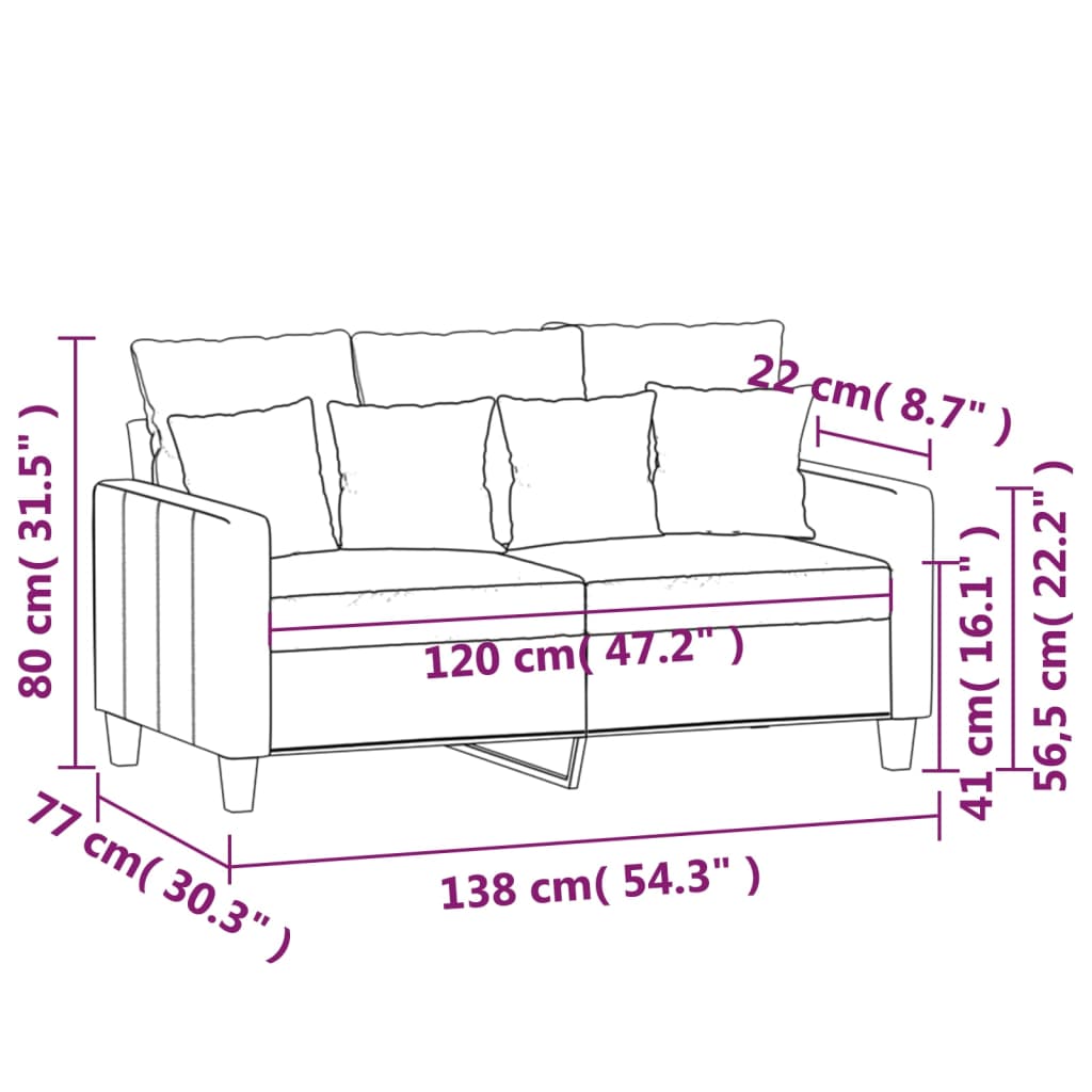 vidaXL Sofá de 2 plazas de tela rojo tinto 120 cm