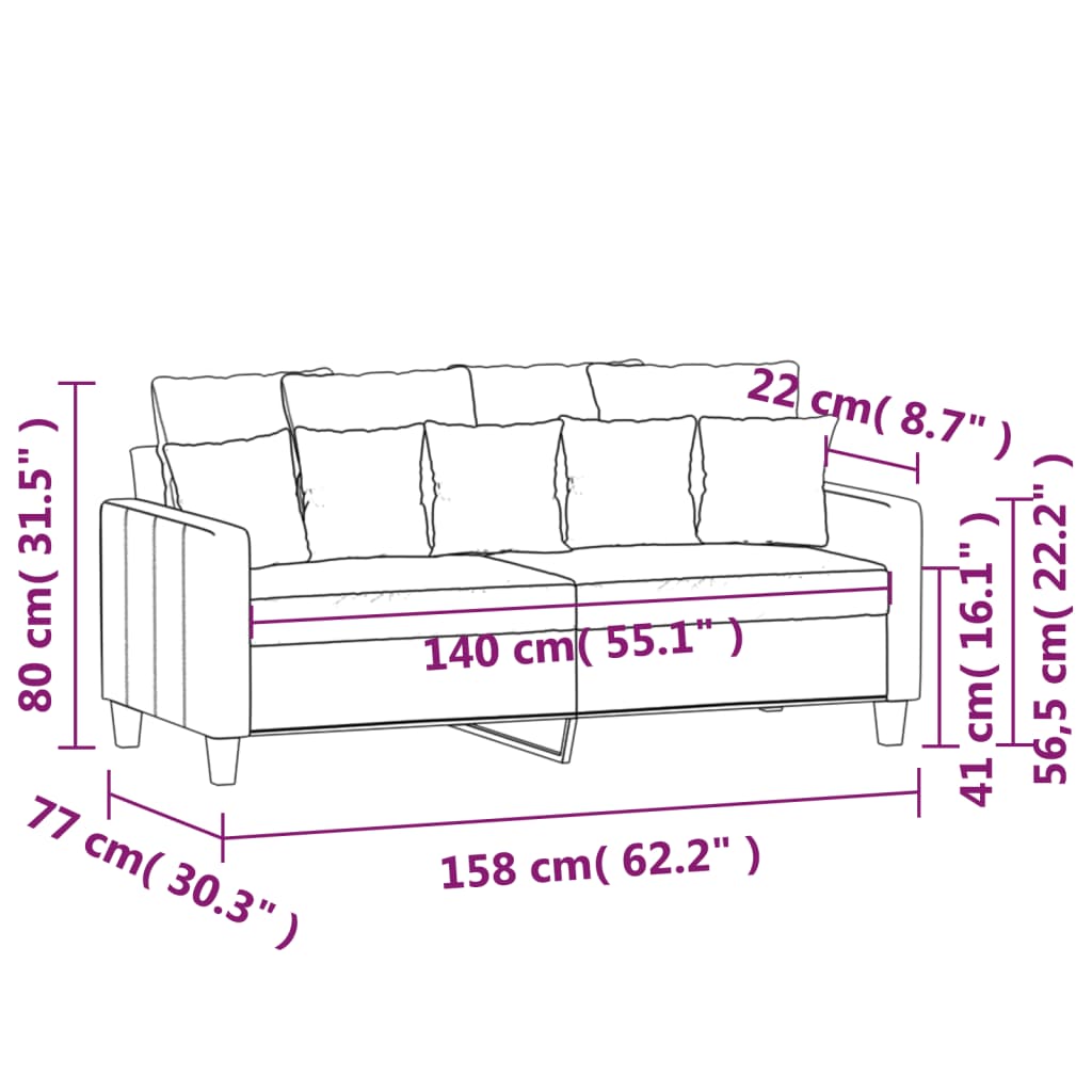 vidaXL Sofá de 2 plazas de tela negro 140 cm