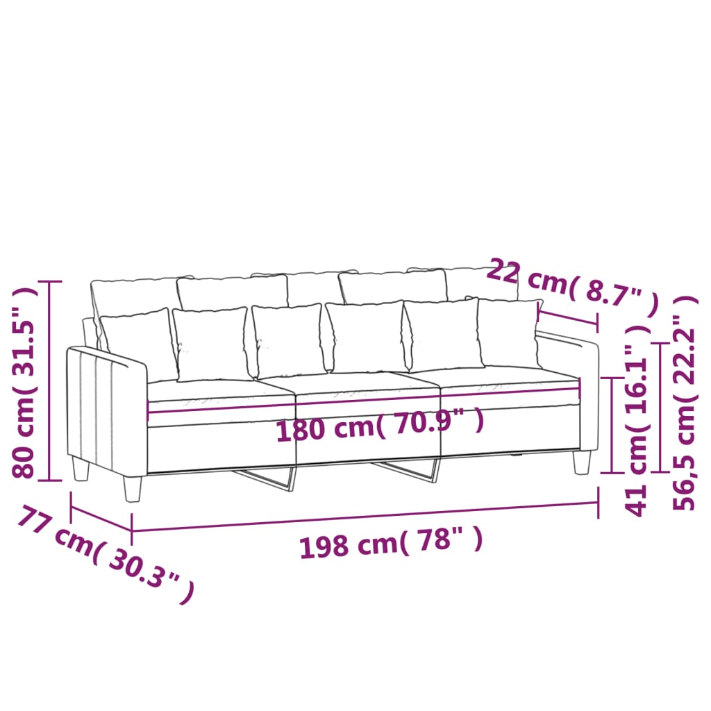 vidaXL Sofá de 3 plazas de tela crema 180 cm