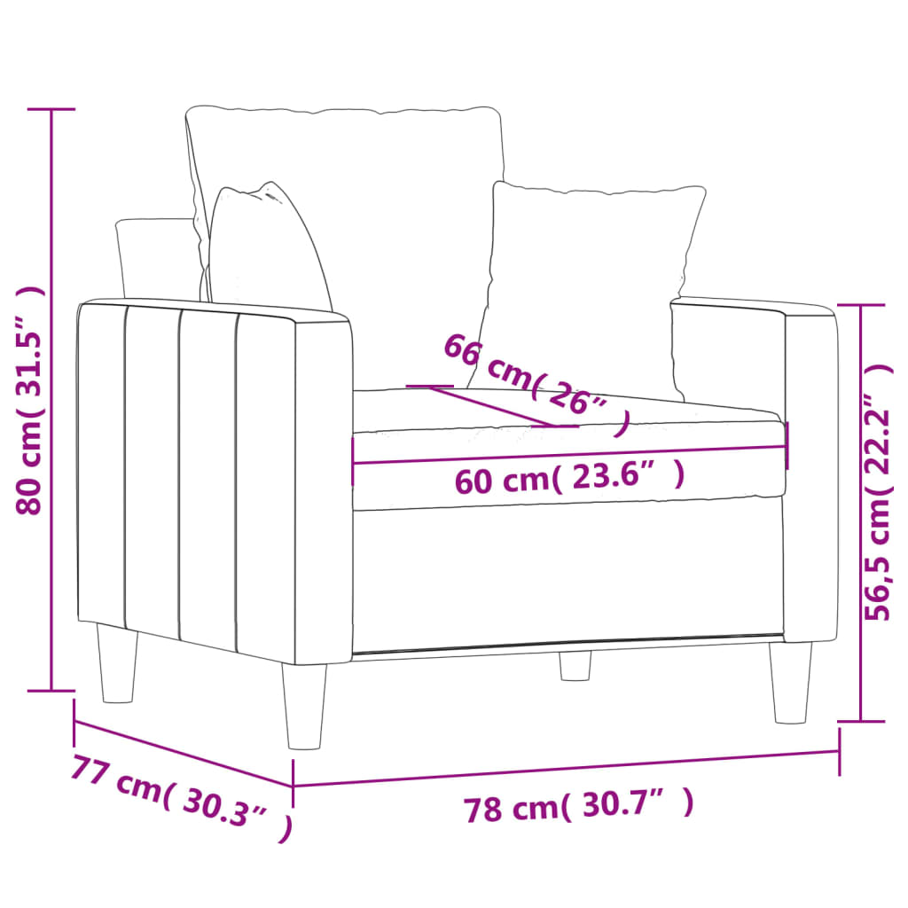 vidaXL Sillón de terciopelo gris claro 60 cm