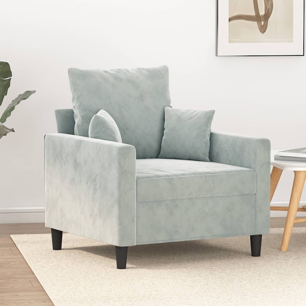 vidaXL Sillón de terciopelo gris claro 60 cm