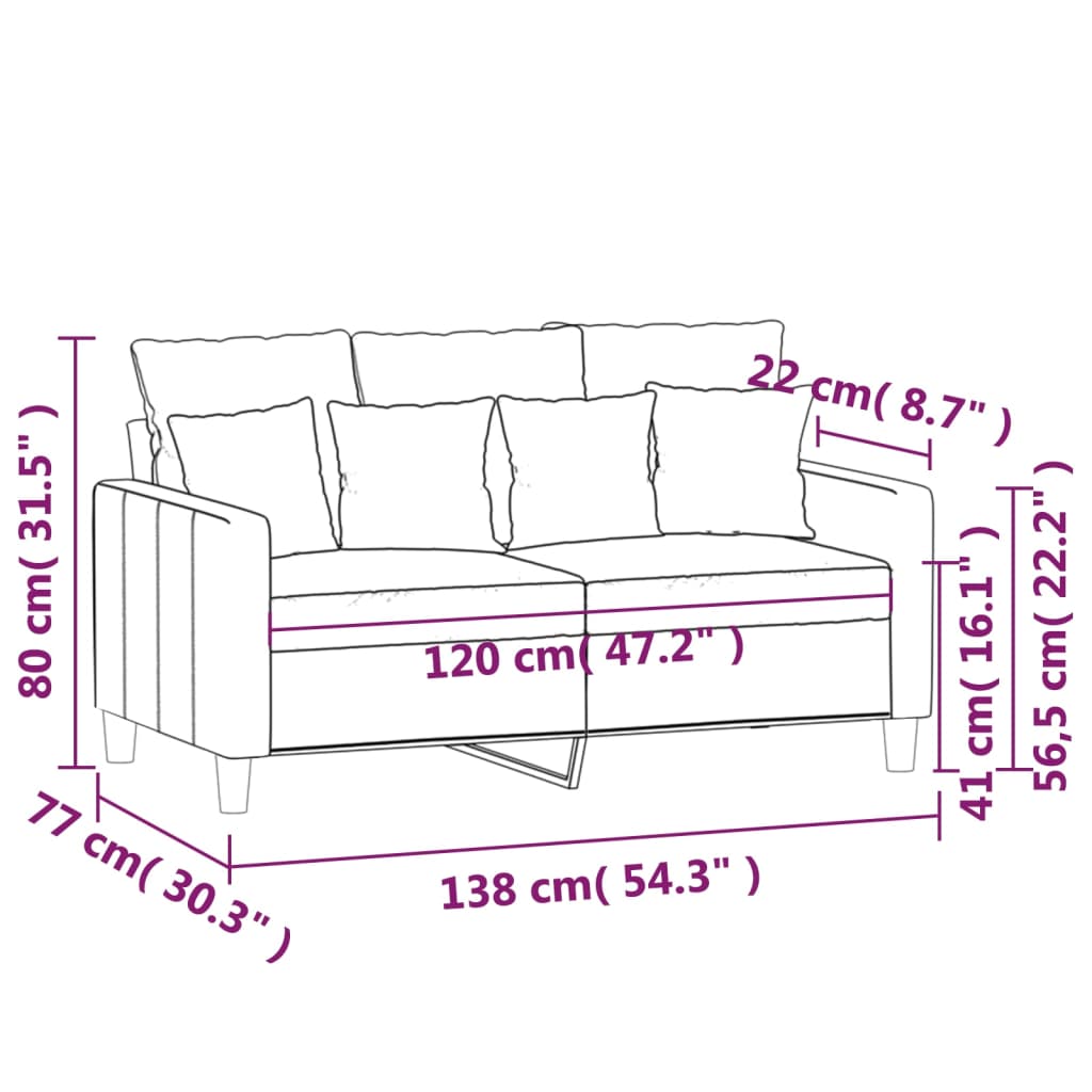 vidaXL Sofá de 2 plazas terciopelo negro 120 cm