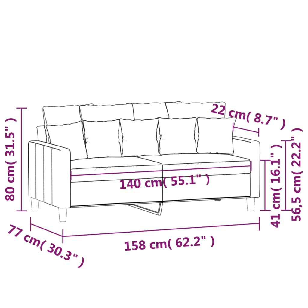 vidaXL Sofá de 2 plazas terciopelo negro 140 cm