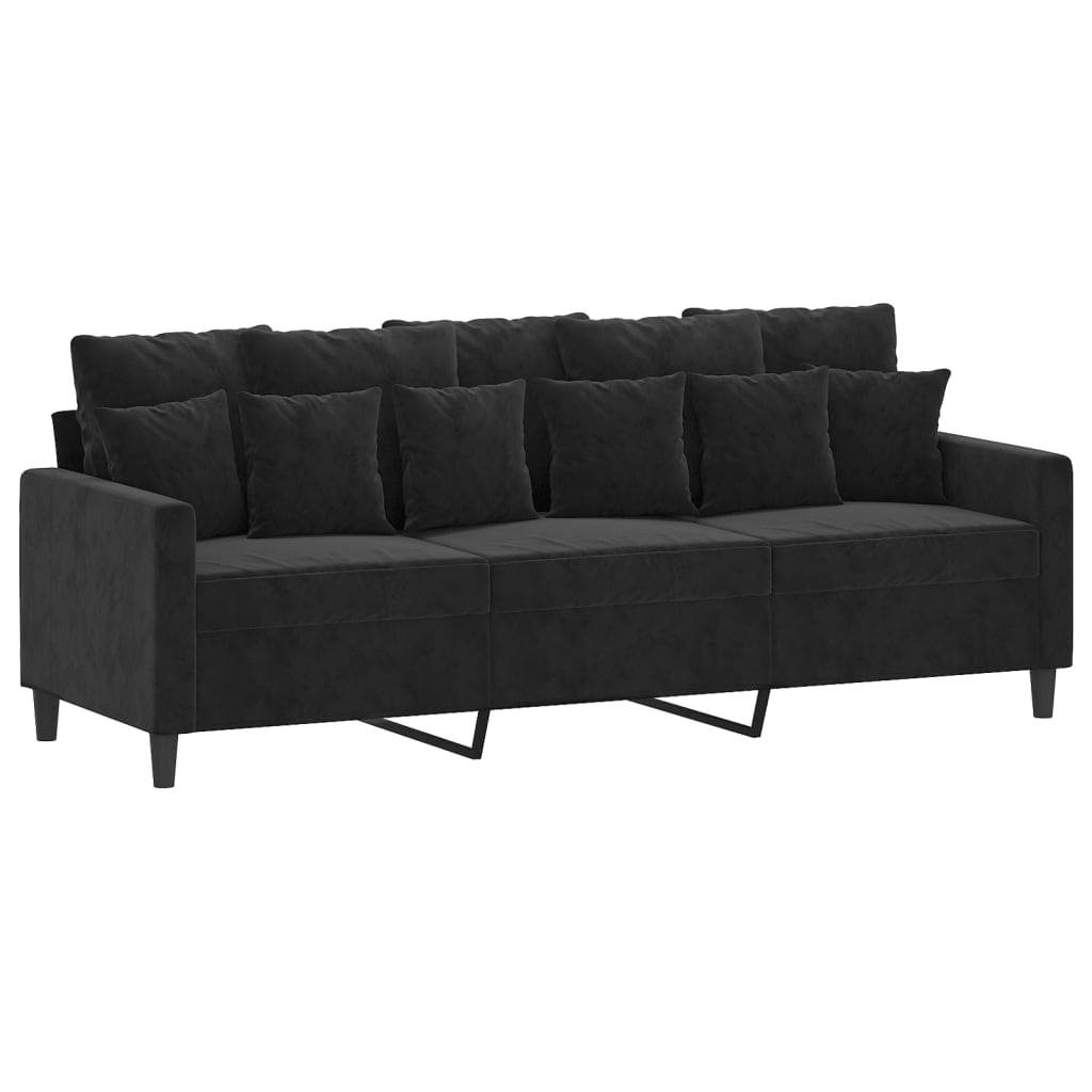 vidaXL Sofá de 3 plazas terciopelo negro 180 cm