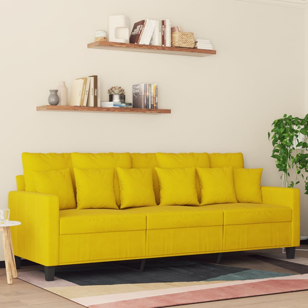 vidaXL Sofá de 3 plazas terciopelo amarillo 180 cm