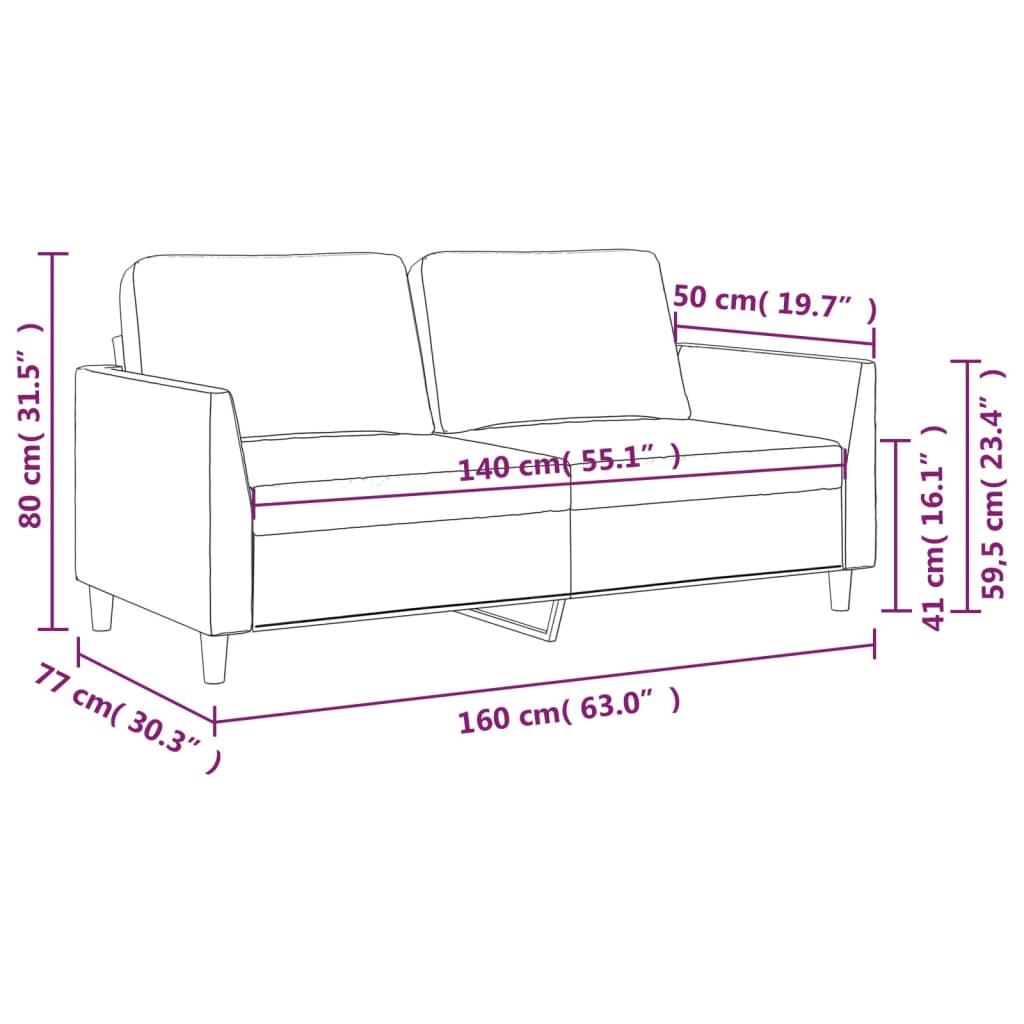 vidaXL Sofá de 2 plazas de cuero sintético color crema 140 cm