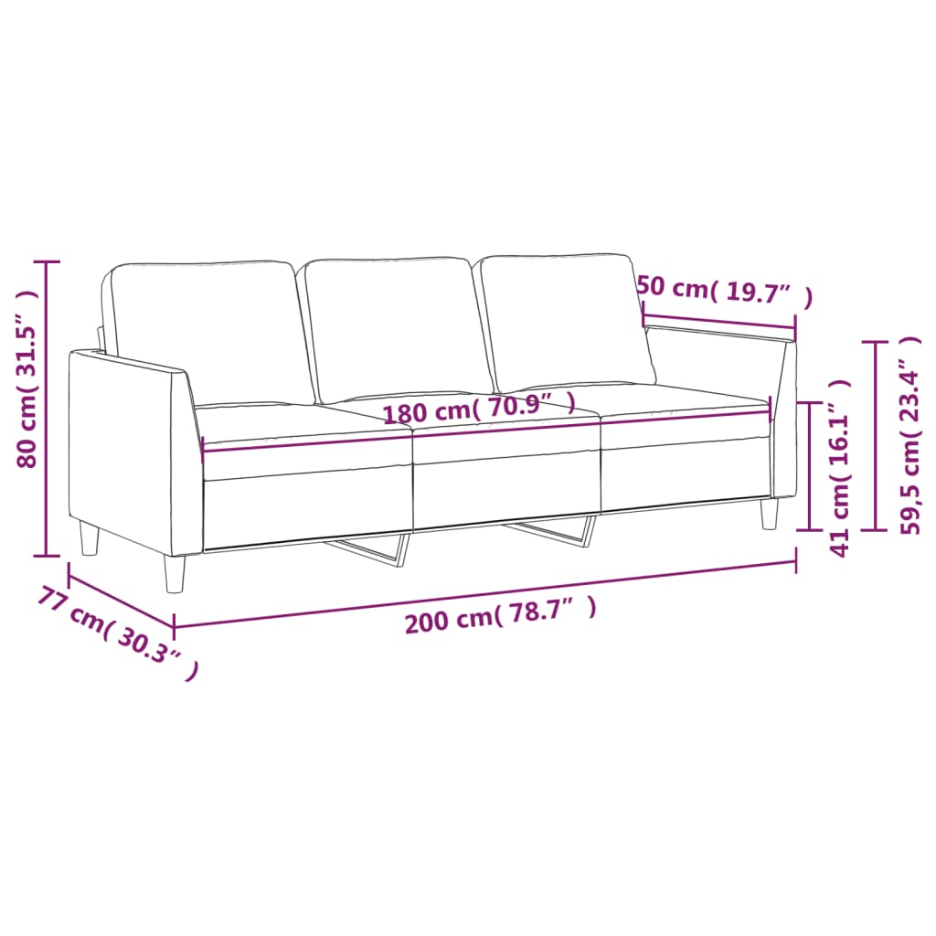 vidaXL Sofá de 3 plazas de cuero sintético negro 180 cm