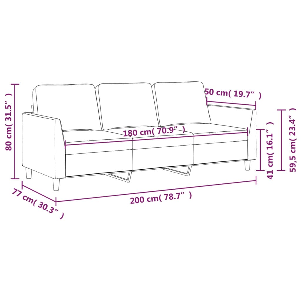 vidaXL Sofá de 3 plazas de cuero sintético color crema 180 cm