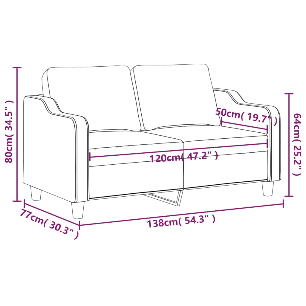 vidaXL Sofá de 2 plazas de tela color crema 120 cm