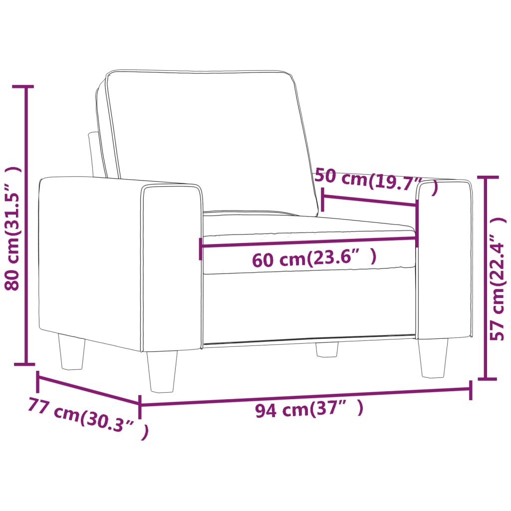 vidaXL Sillón de tela color crema 60 cm