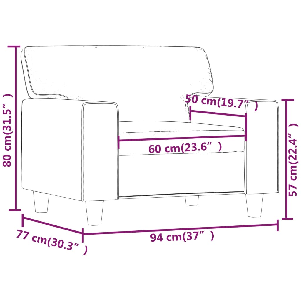 vidaXL Sillón cuero sintético crema 60 cm