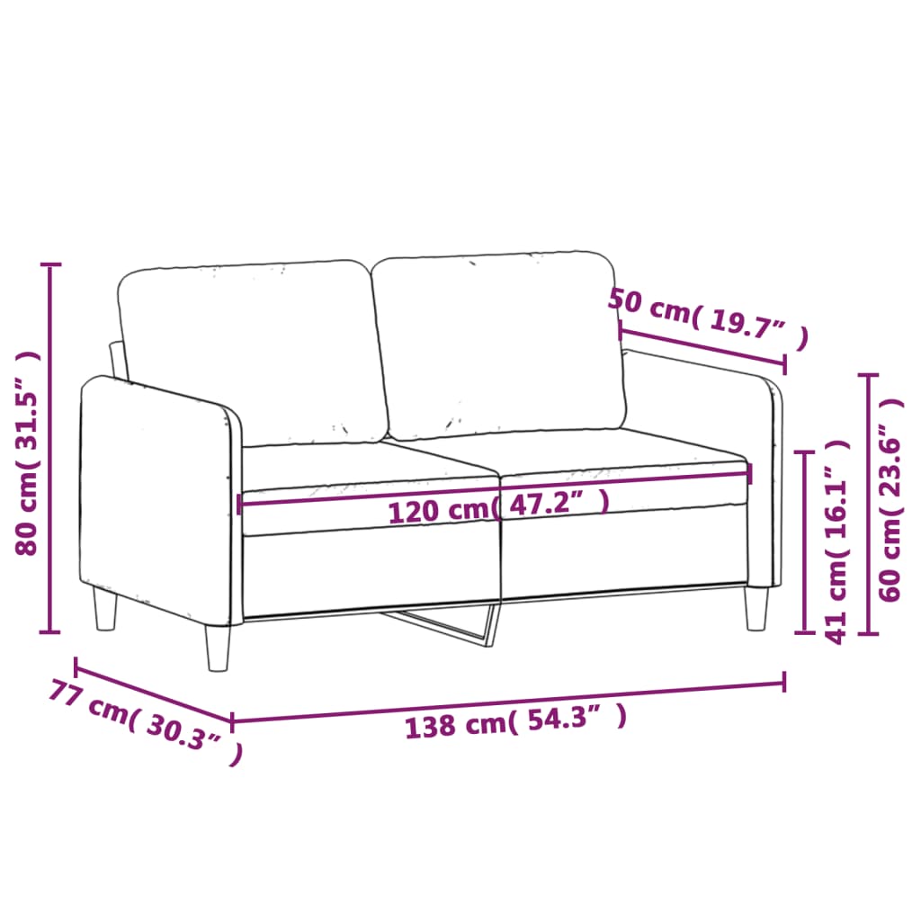 vidaXL Sofá de 2 plazas terciopelo negro 120 cm