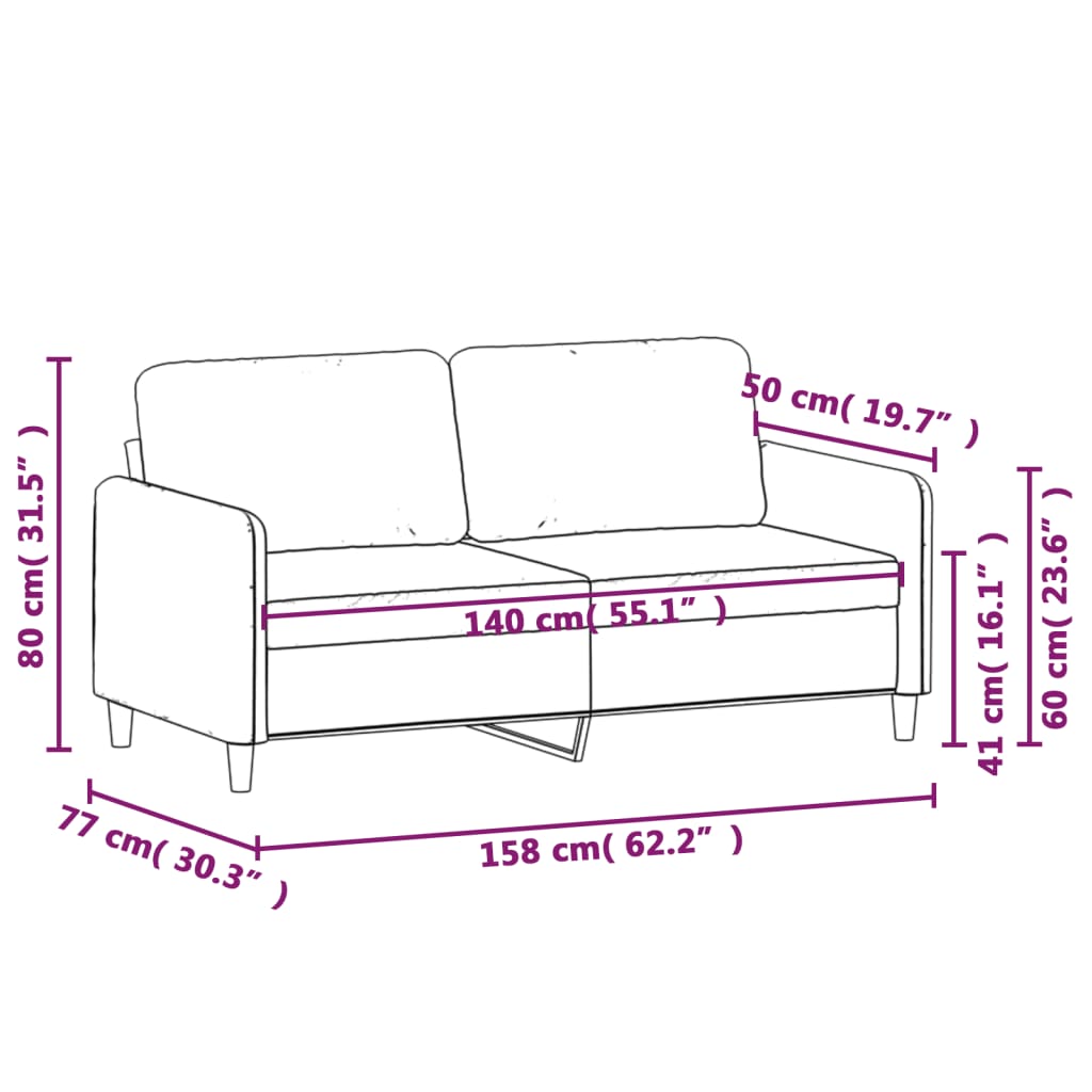 vidaXL Sofá de 2 plazas terciopelo color crema 140 cm