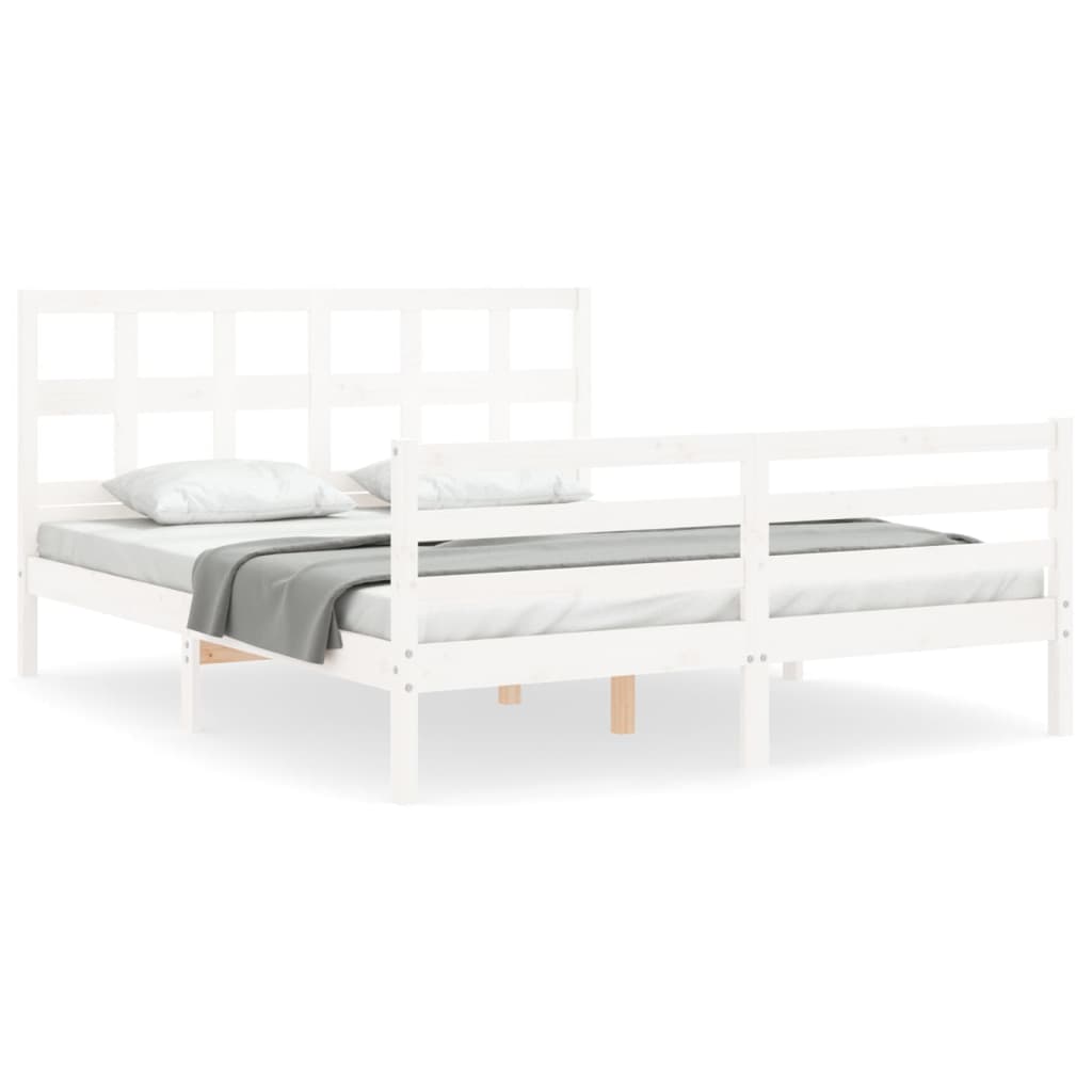 vidaXL Estructura de cama matrimonio con cabecero madera maciza blanco