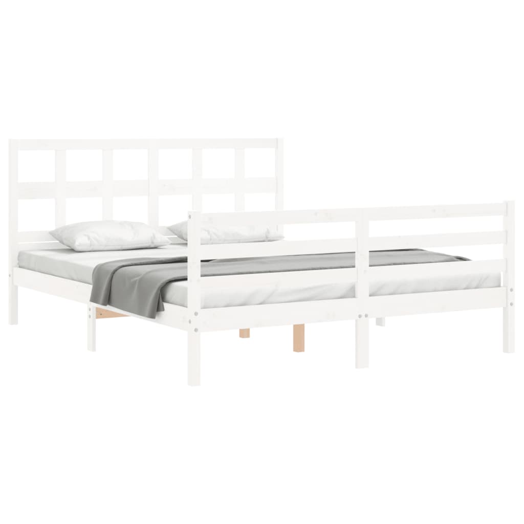 vidaXL Estructura de cama matrimonio con cabecero madera maciza blanco