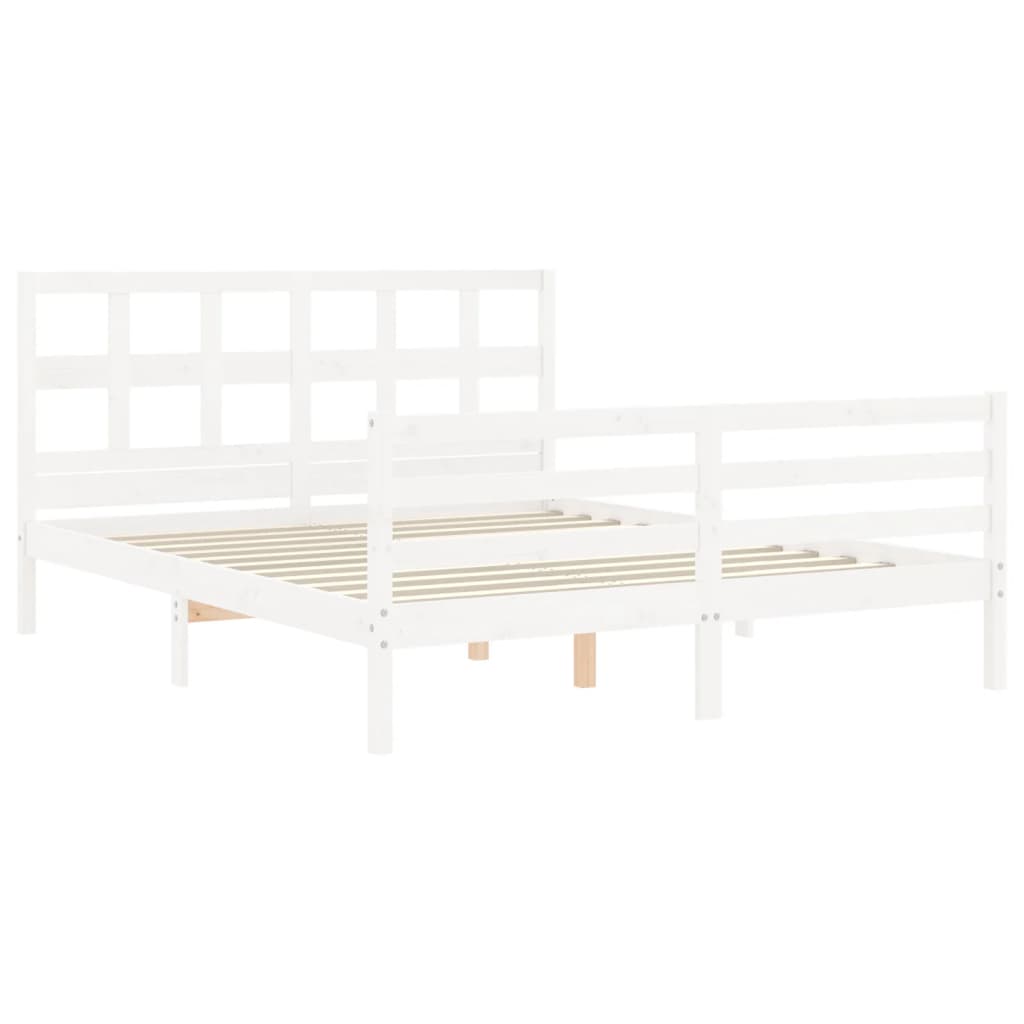 vidaXL Estructura de cama matrimonio con cabecero madera maciza blanco