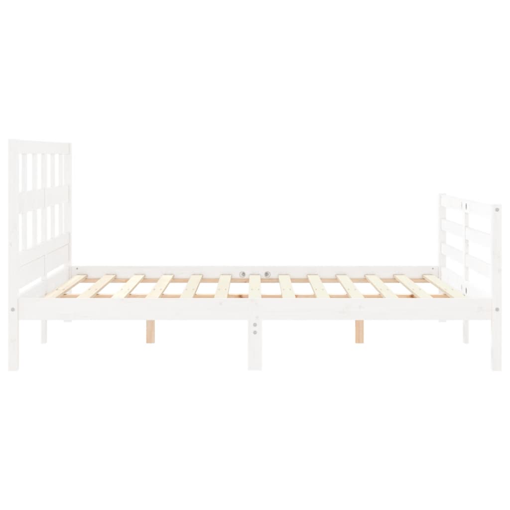 vidaXL Estructura de cama matrimonio con cabecero madera maciza blanco