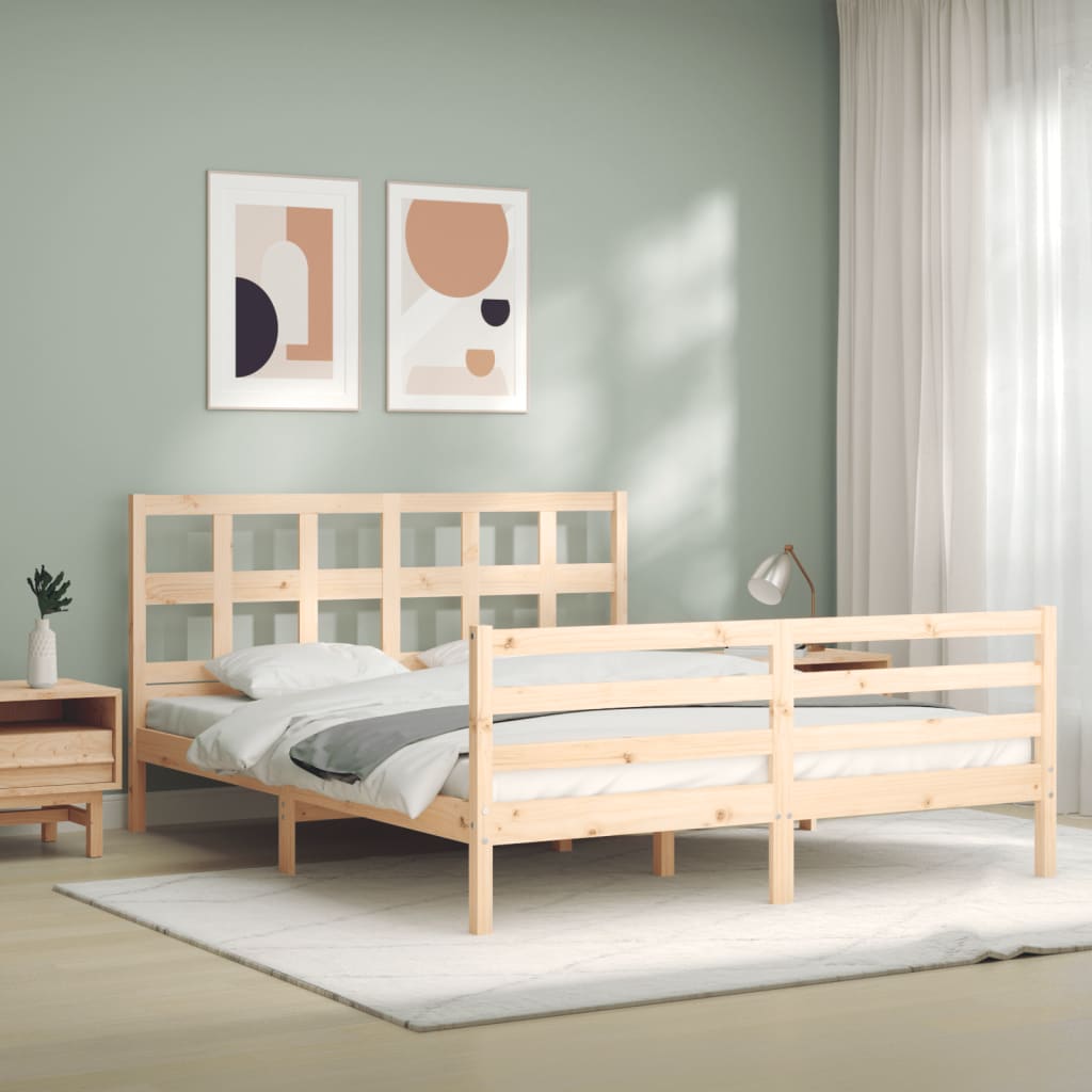 vidaXL Estructura de cama con cabecero madera maciza 160x200 cm