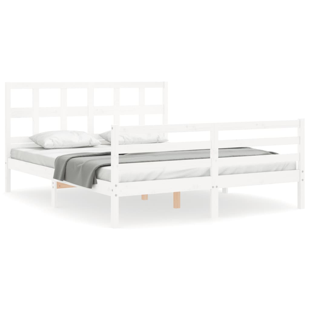 vidaXL Estructura de cama con cabecero madera maciza blanco 160x200 cm