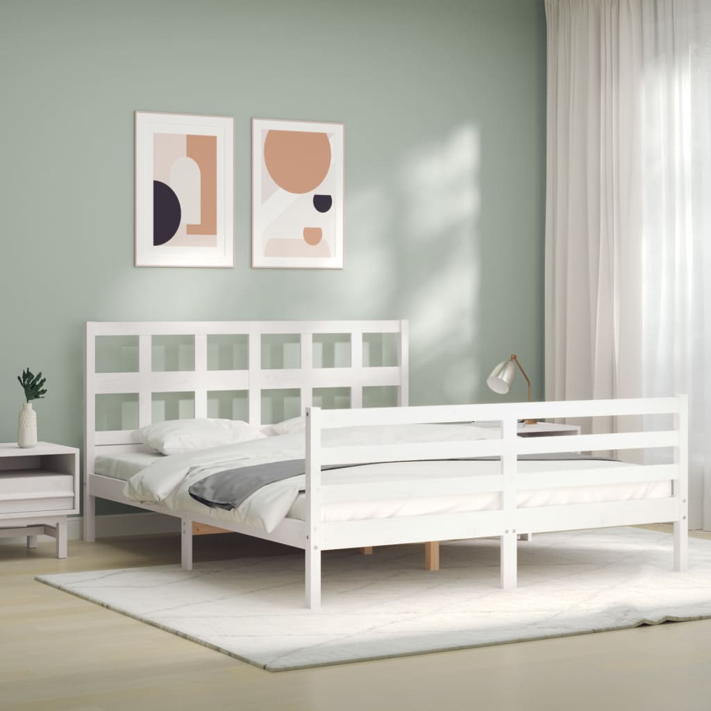 vidaXL Estructura de cama con cabecero madera maciza blanco 160x200 cm