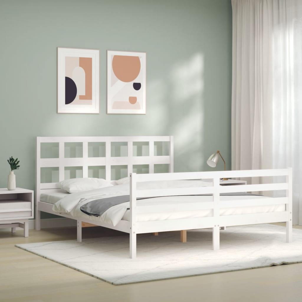 vidaXL Estructura de cama con cabecero madera maciza blanco 160x200 cm