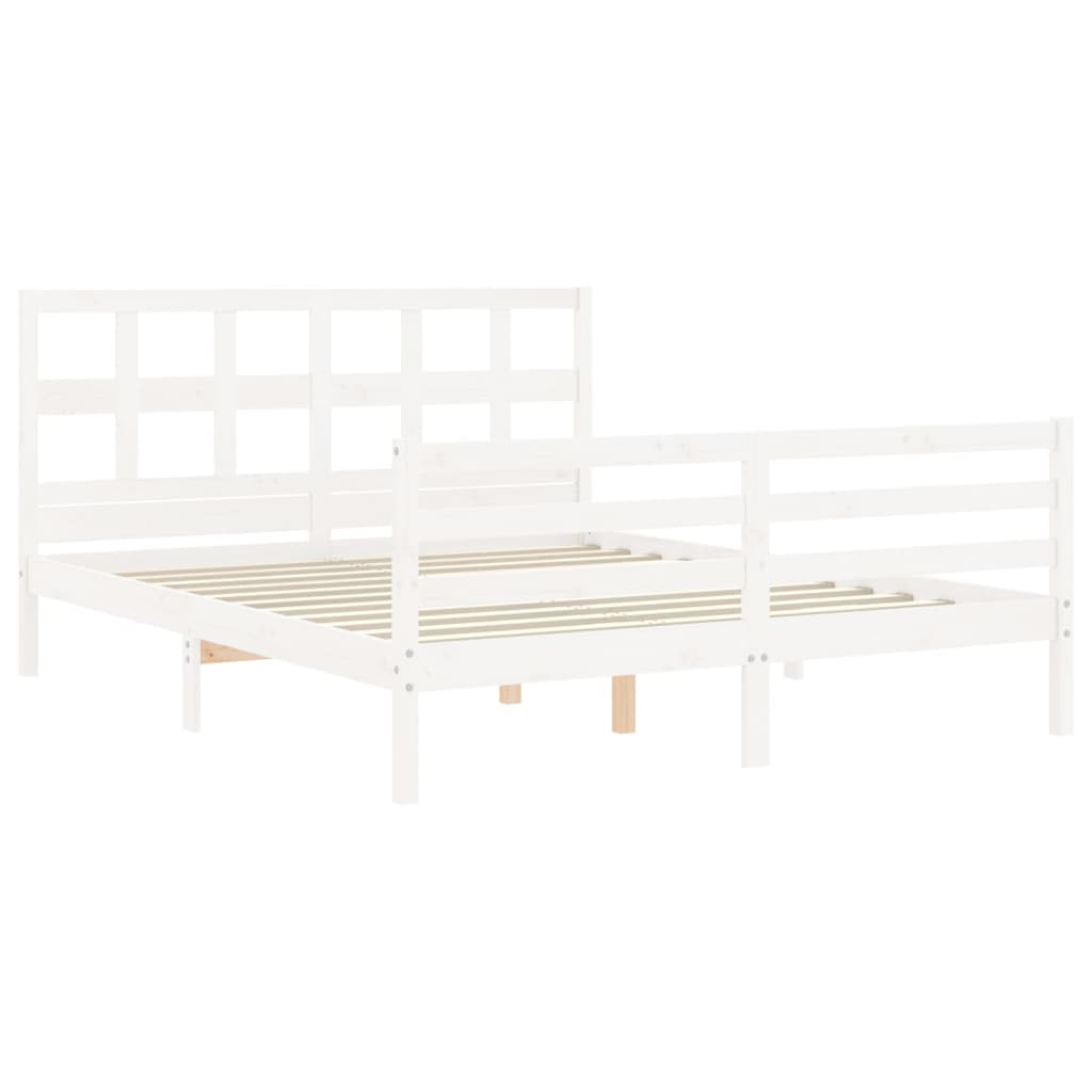 vidaXL Estructura de cama con cabecero madera maciza blanco 160x200 cm