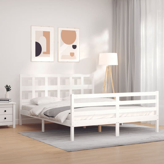 vidaXL Estructura de cama con cabecero madera maciza blanco 160x200 cm