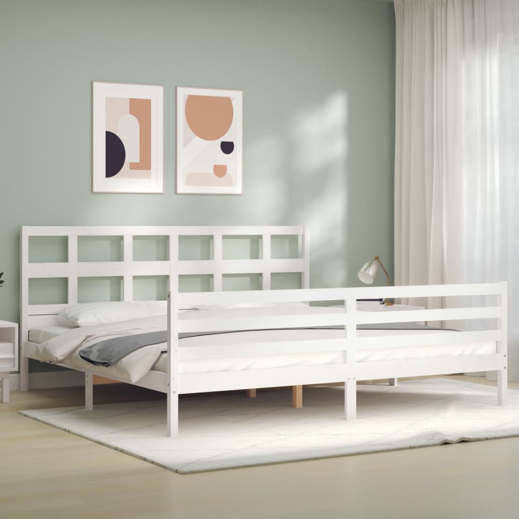 vidaXL Estructura cama de matrimonio con cabecero madera maciza blanco